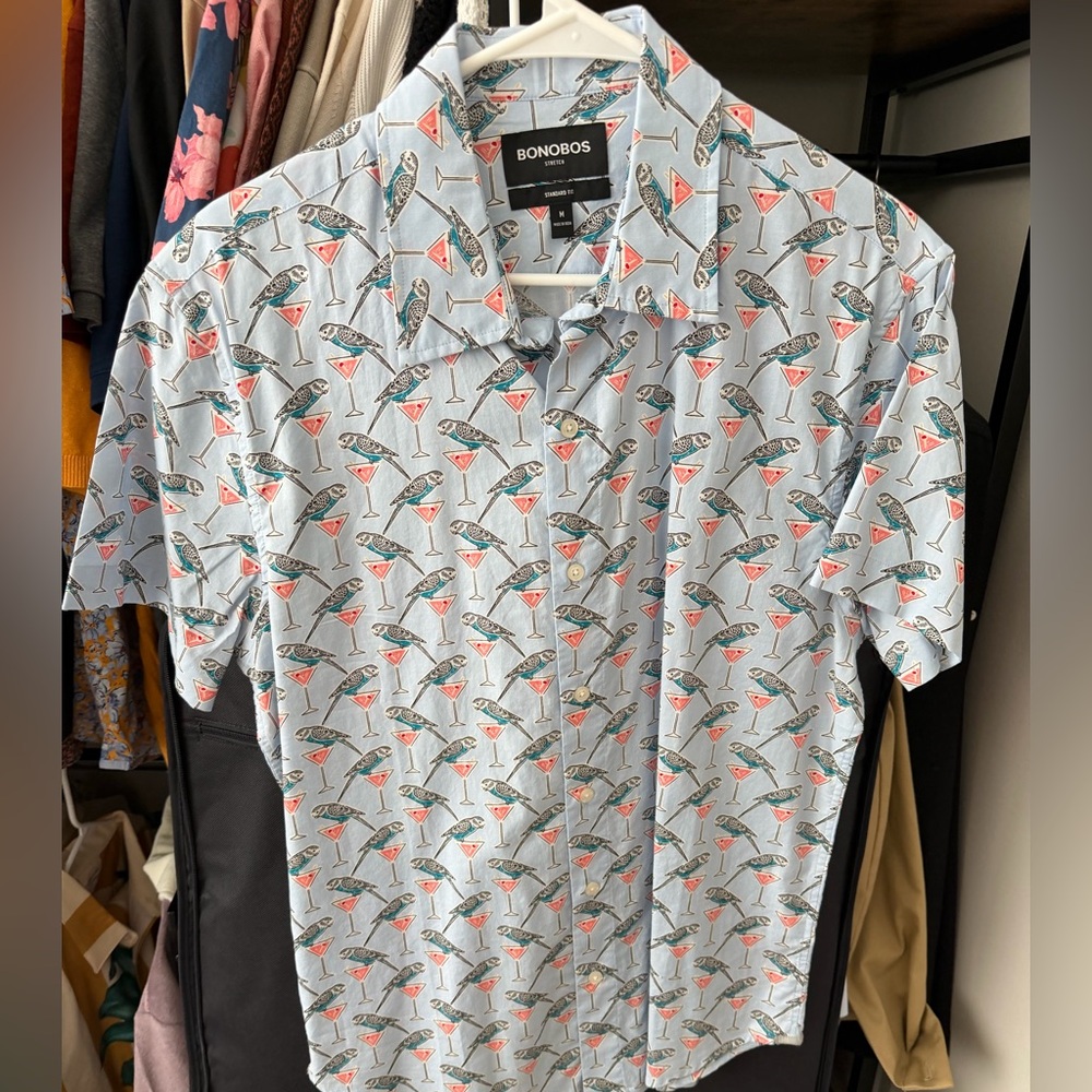 NEW Bonobos Men's Light Blue Cocktail Pattern Shirt MEDIUM